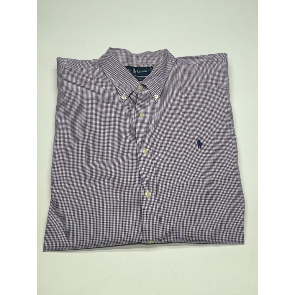 Ralph Lauren Mens Purple White Micro Check Button Down Shirt 100% Two-Ply Cotton